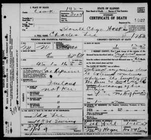 Her father's death certificate. January 12, 1917